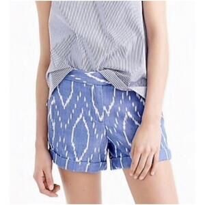 J.CREW Women’s Sunwashed Ikat Printed Cotton Cuff Short In Blue|White-Size 2